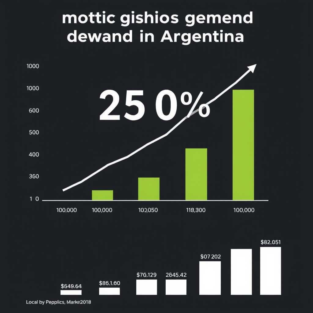 Gráfico estadístico mostrando el crecimiento del 250% en la demanda de motion graphics en Argentina, con barras ascendentes y datos del mercado local